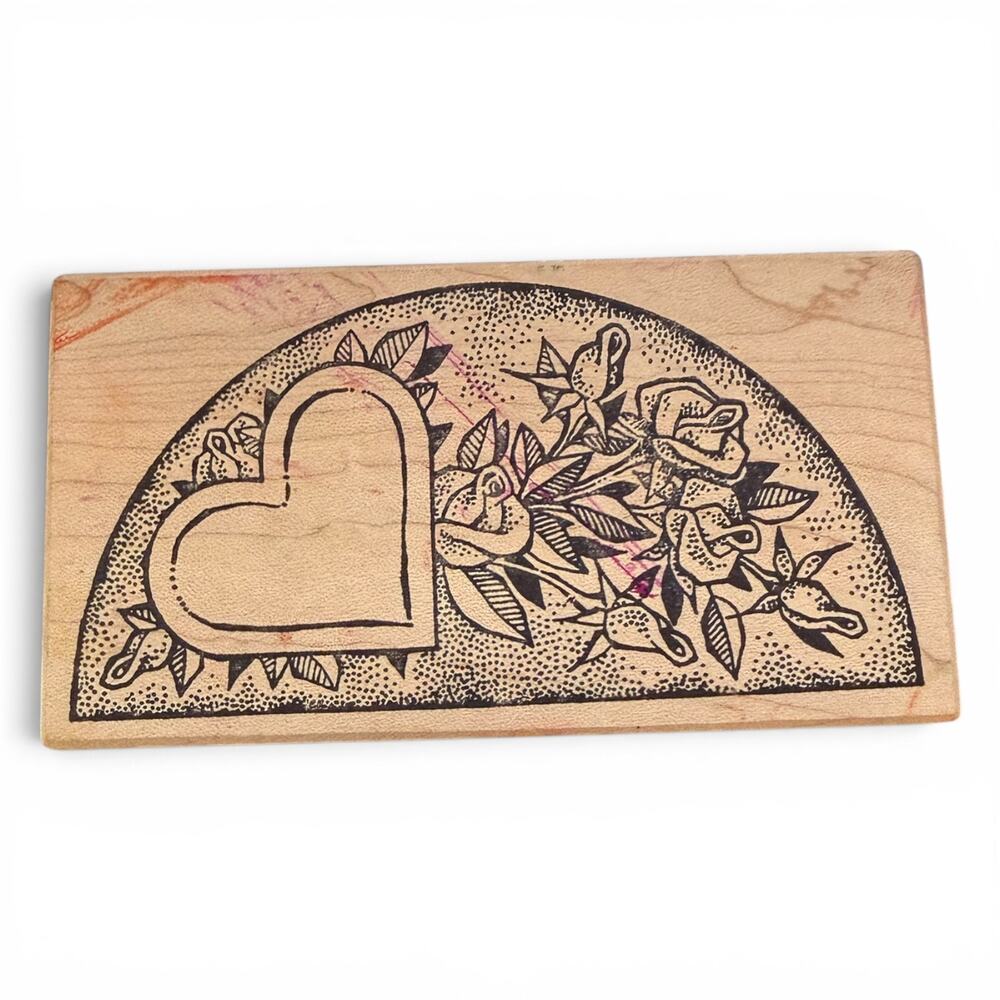 TooMuchFun Kate Darnell Roses With Heart Half Circle 1723-I Rubber Stamp